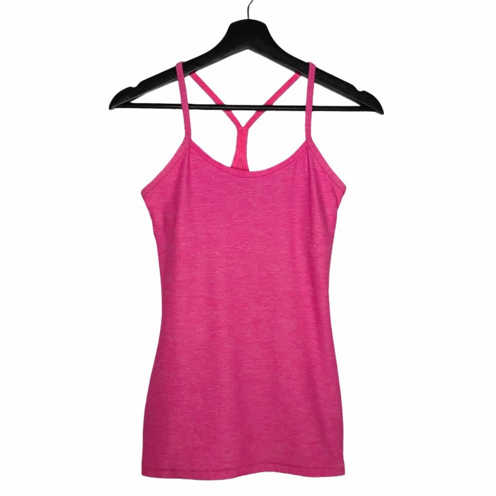 Lululemon Womens Power Y Tank Top 4 Racerback Heathered Neon Pink Built In Bra